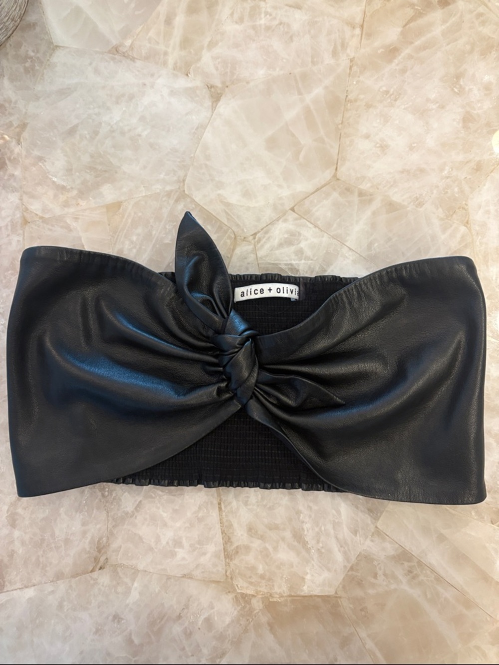 Alice + Olivia Black Leather Knot Bandeau Top